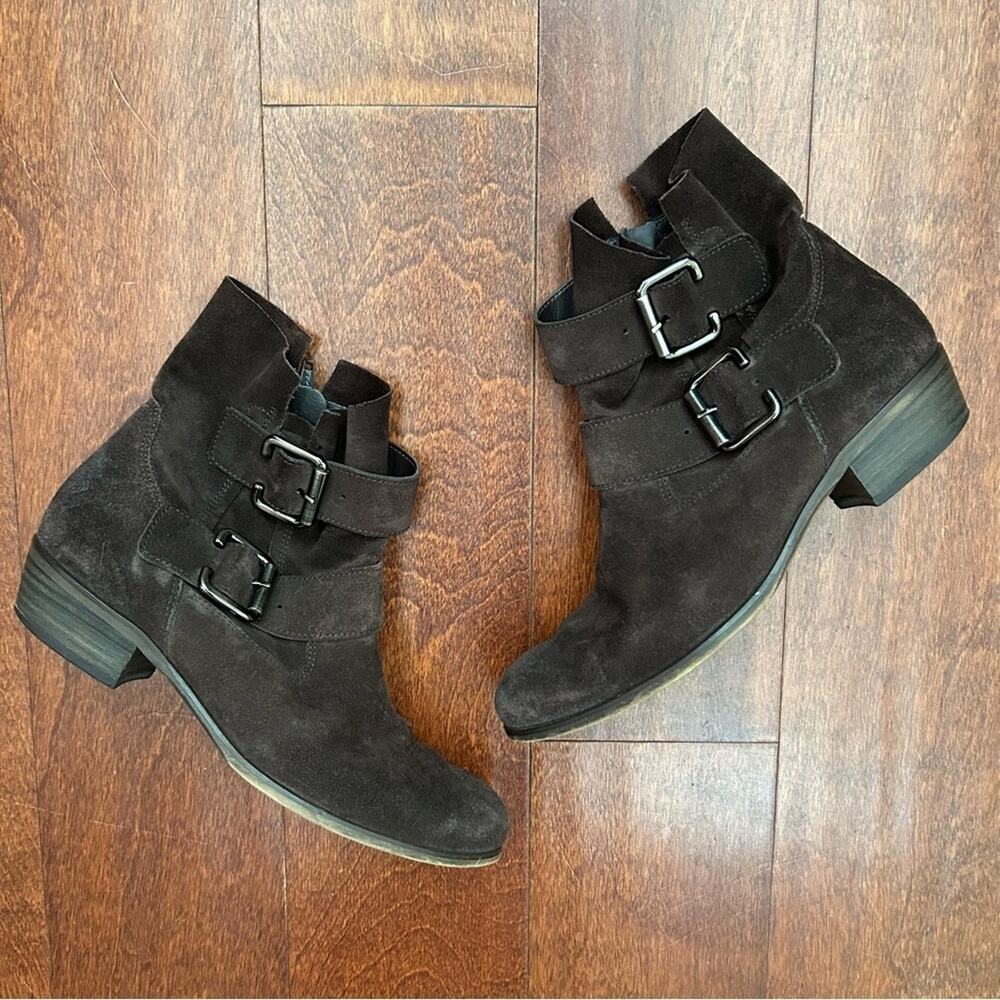 Paul Green Whimsigoth Women’s Brown Suede Booties with Buckle Details, Size 6.5